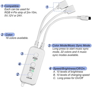 Bluetooth IR Remote <strong>RGB</strong> <strong>LED</strong> <strong>Strip</strong> Light Controller APP <strong>Control</strong> Music Sync for Upgrading 4-Pin 10MM 5050 <strong>RGB</strong> Light <strong>Strip</strong> Dimming