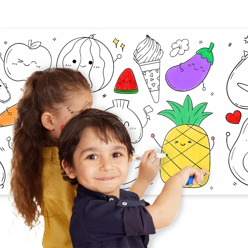 Rollo de pegatinas de pared OEM de 300cm de largo, papel de dibujo para colorear para niños, rollo de comida, fiesta, rollos de pintura repasables para niños