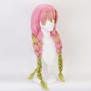 วิกผมคอสเพลย์ยาว80ซม. สีชมพูสีเขียวผสมแอนนิเมะพร้อมผมเปียวิกผมอะนิเมะ Kanroji mitsuri - Product Image 3