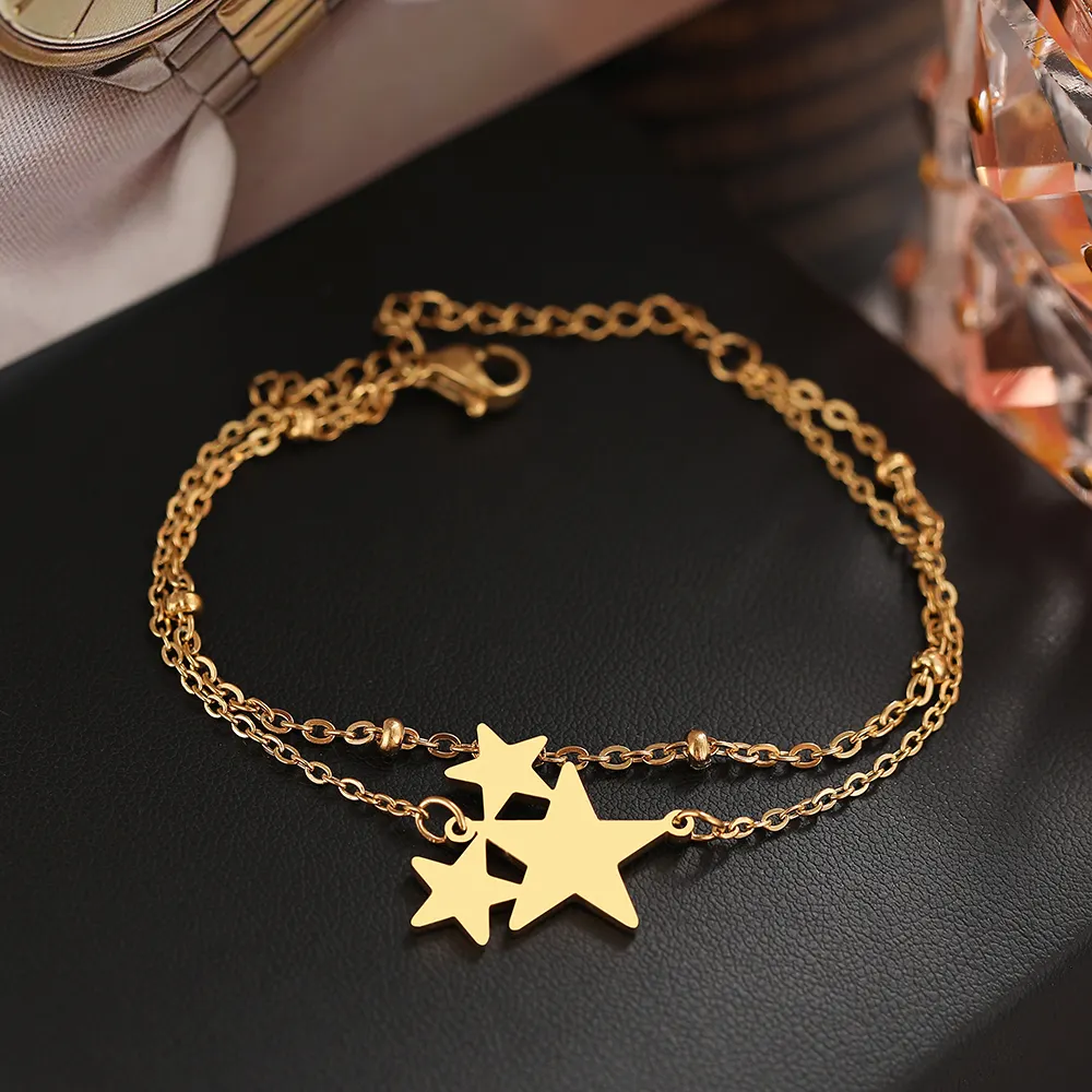 Pulseras de acero inoxidable con varias capas para mujer, cadena con colgante de estrellas, pulsera con encanto estético de moda coreana, regalos de joyería