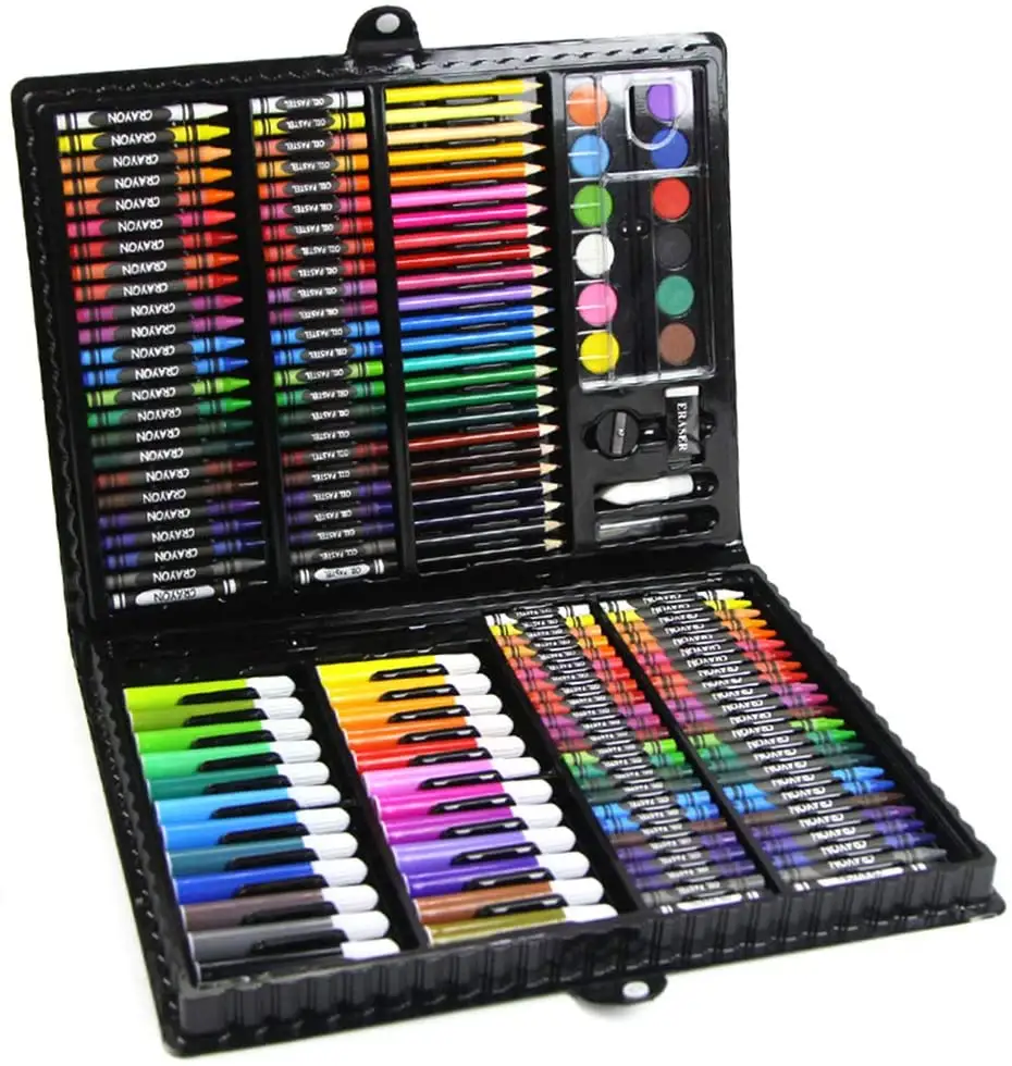 Conjunto de pinturas infantis, kit de pinturas artísticas para crianças, pintura de artista, com pastéis, cravos, lápis coloridos, escova de tinta, 150 peças