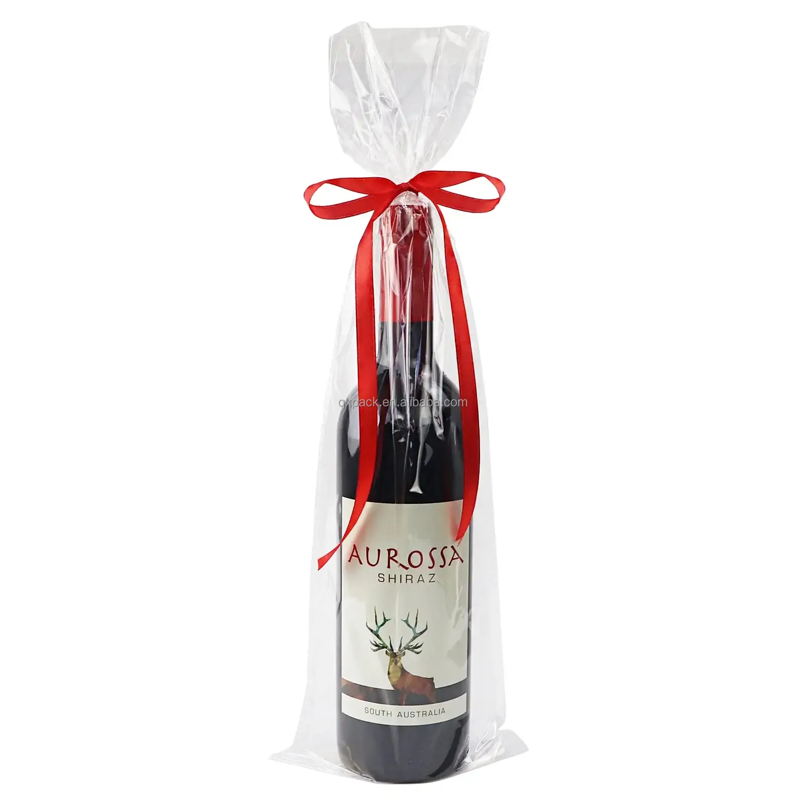 Ingrosso 6x18 pollici in plastica per violoncello trasparente Wine Bag regalo Cellophane sacchetti regalo con cravatte per bottiglie di vino