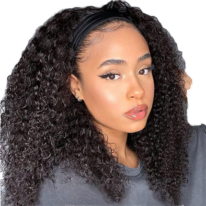 Kafa bandı peruk gerek tutkal brezilyalı insan saçı bakire <span class=keywords><strong>Remy</strong></span> Afro Kinky kıvırcık Jerry kıvırcık makine yapımı saç siyah kadınlar için