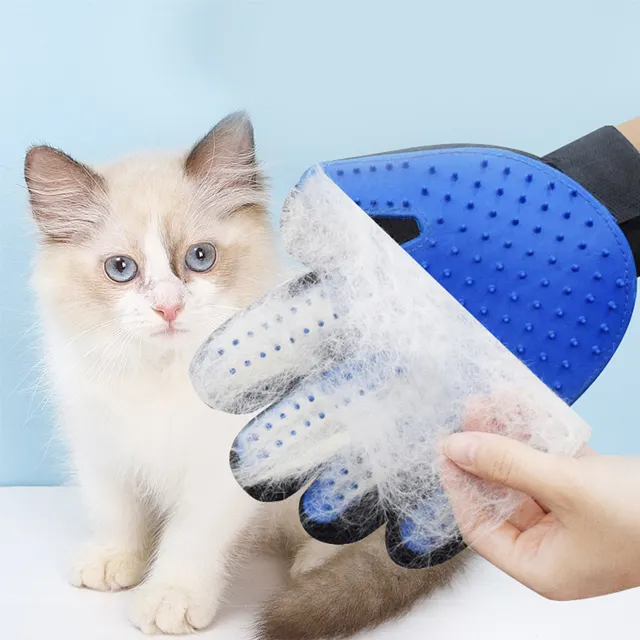 Guanti da toelettatura per animali domestici spazzole per gatti guanti per la rimozione dei peli di animali domestici efficienti per spargimento delicato 1 paio (blu)