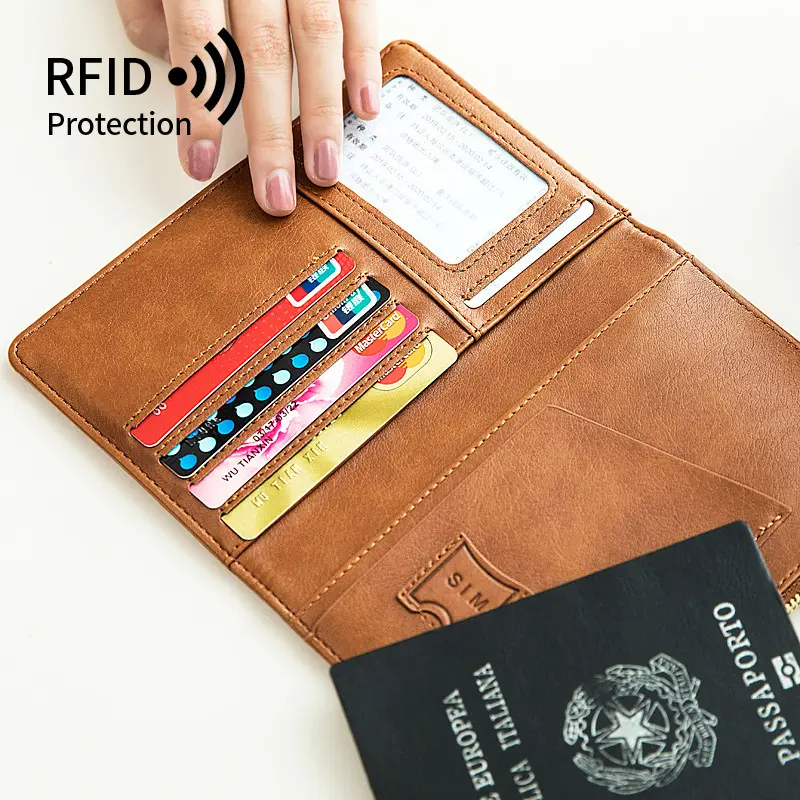 กระเป๋าสตางค์หนัง PU แบบมีซิปลายนูนสำหรับเดินทางเครื่องบินมีช่องใส่บัตรหนังสือเดินทาง