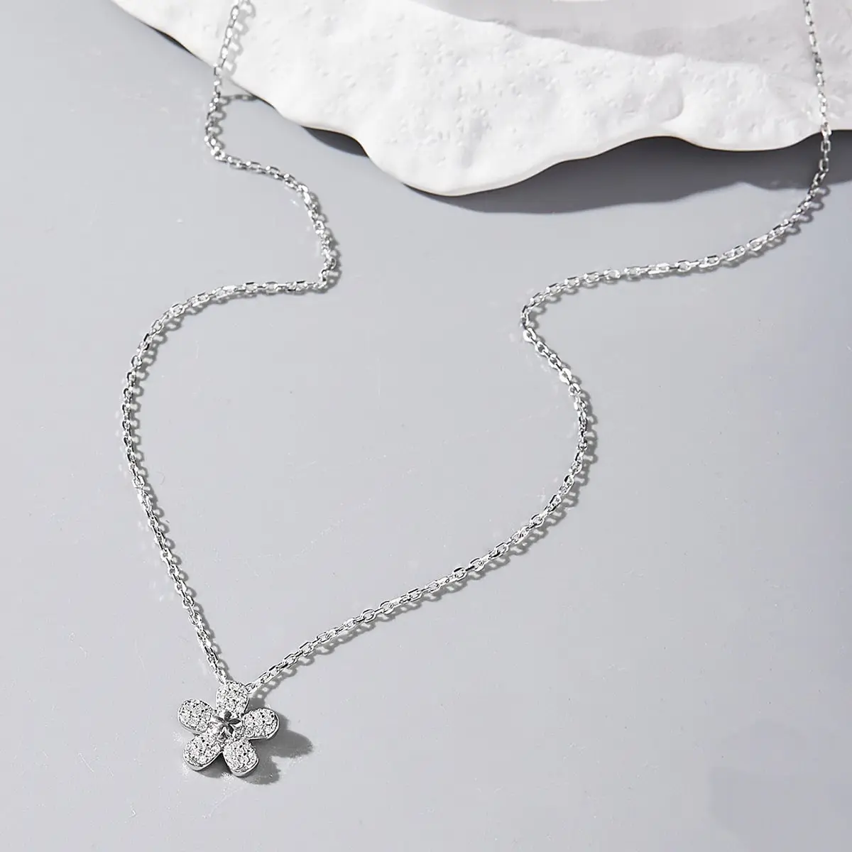 JS13-YN0219 perak murni 925 baru berkilau berlian kilat bunga rantai kalung pesta pernikahan perhiasan untuk wanita