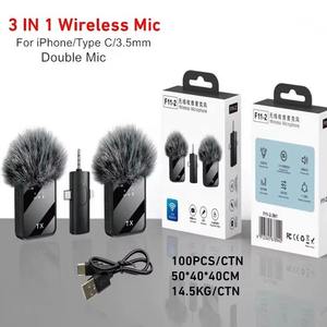 3-Trong-1 Không Dây Condenser <span class=keywords><strong>Microphone</strong></span> Kit 2 Mic Chủ Sở Hữu Cầm Tay Thanh Ve Áo Điện Thoại Máy Ảnh Cho Studio Vlog Video Ghi Âm - Product Image 5