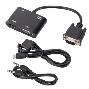 2 in 1 <strong>VGA</strong> to <strong>HDMI</strong>+<strong>VGA</strong> Adapter Dual Screen PC Converter with Audio Power Supply 1080P