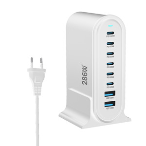 286W Gan masaüstü PD adaptörü şarj <span class=keywords><strong>6</strong></span> port tip-c ve 2 port QC3.0 çok fonksiyonlu duvar şarj adaptörü için cep telefonu Laptop onarım istasyonu