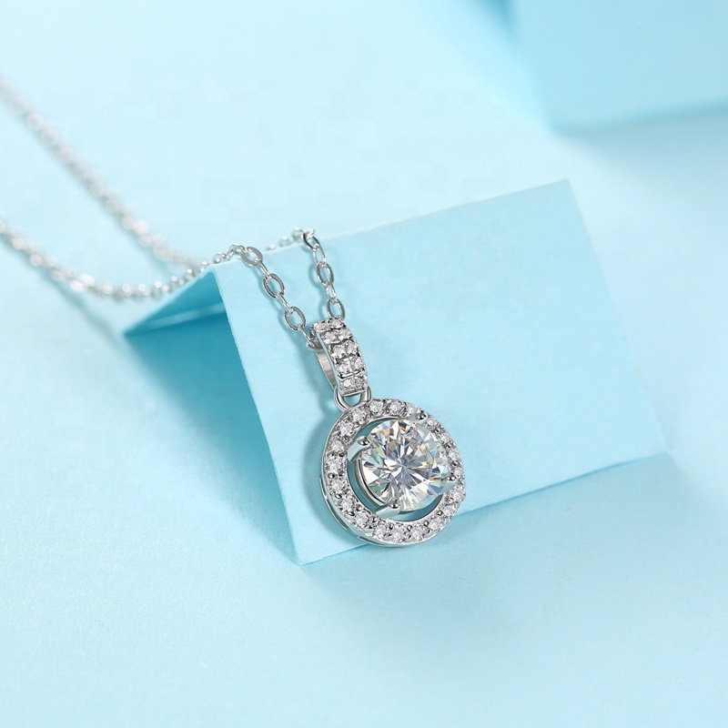 HMOIS custom jewelry necklace silver 925 sterling love necklace crystal 1.0ct round moissanite chain women necklace