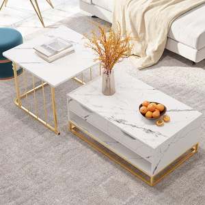 Orangefurn Steel <strong>Mdf</strong> Nesting Modern Coffee <strong>Table</strong> <strong>Set</strong> of 2 in White Coffee <strong>Table</strong> With Drawers Shelves Storage - Product Image 1