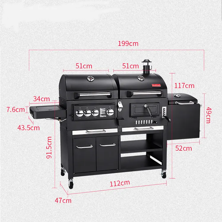 Char-Grill Outdoor 6 Brenner flachplatte Grill kommerziell Outdoor Doppelbrennstoff-Grill Küche Gas und Holzkohle Bbq Grills