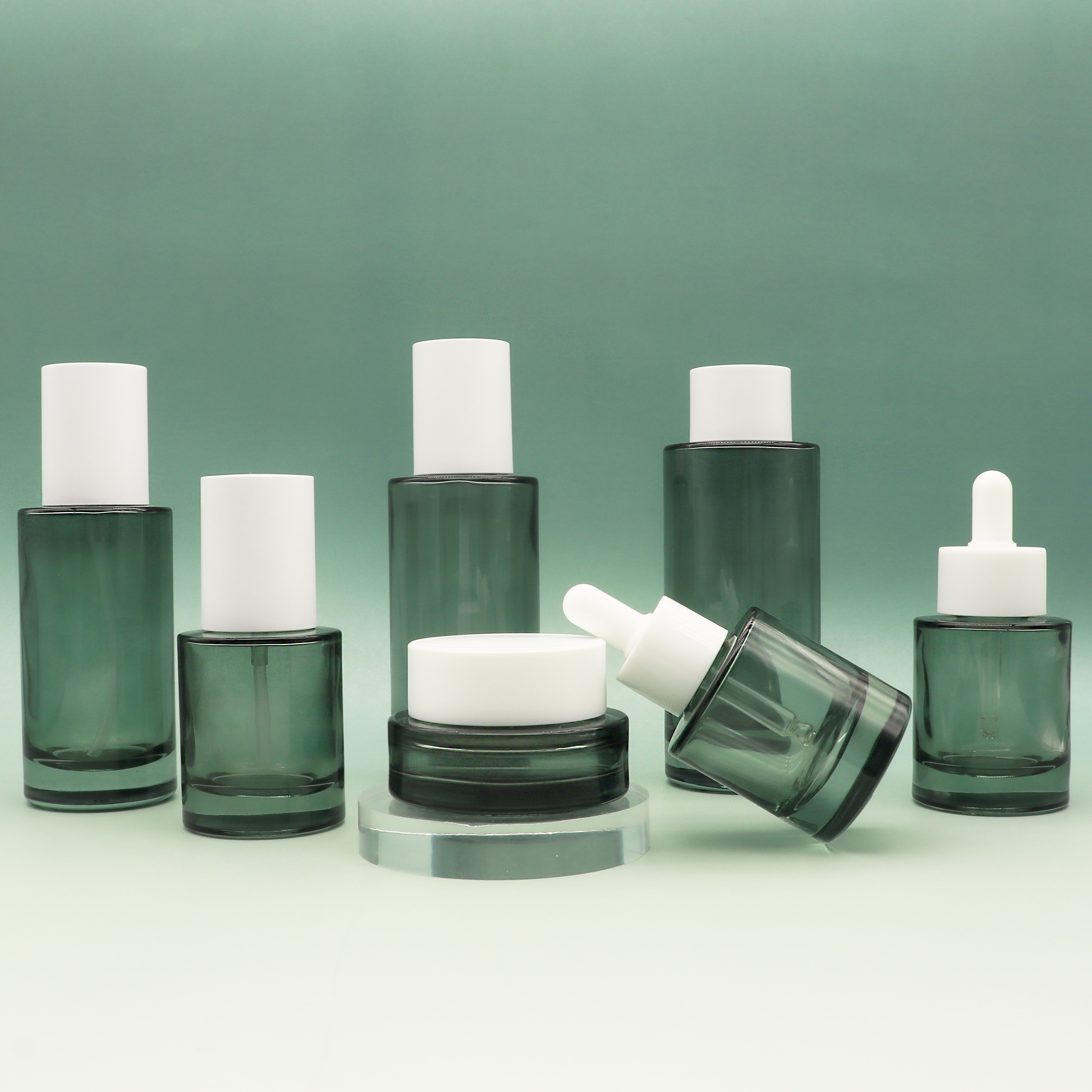 Bottiglia verde + tappo bianco opaco