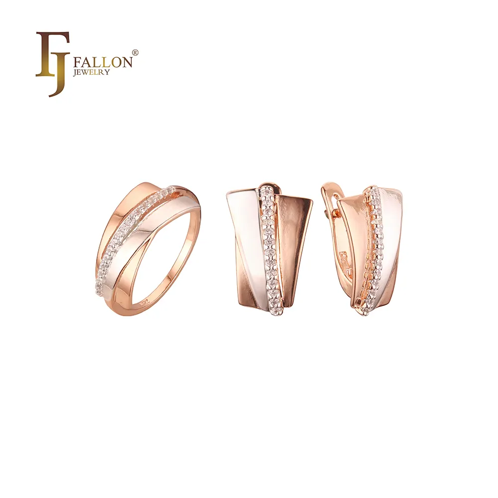 F91200385 FJ Fallon Conjunto de joyería de moda con anillos cruzados con piedras de Pavin chapadas en oro rosa a base de latón de dos tonos
