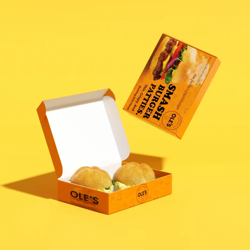 Biodegradable Custom Design Logo Food Grade Hamburger Corrugated Box Fold-able Orange Packaging For Pizza