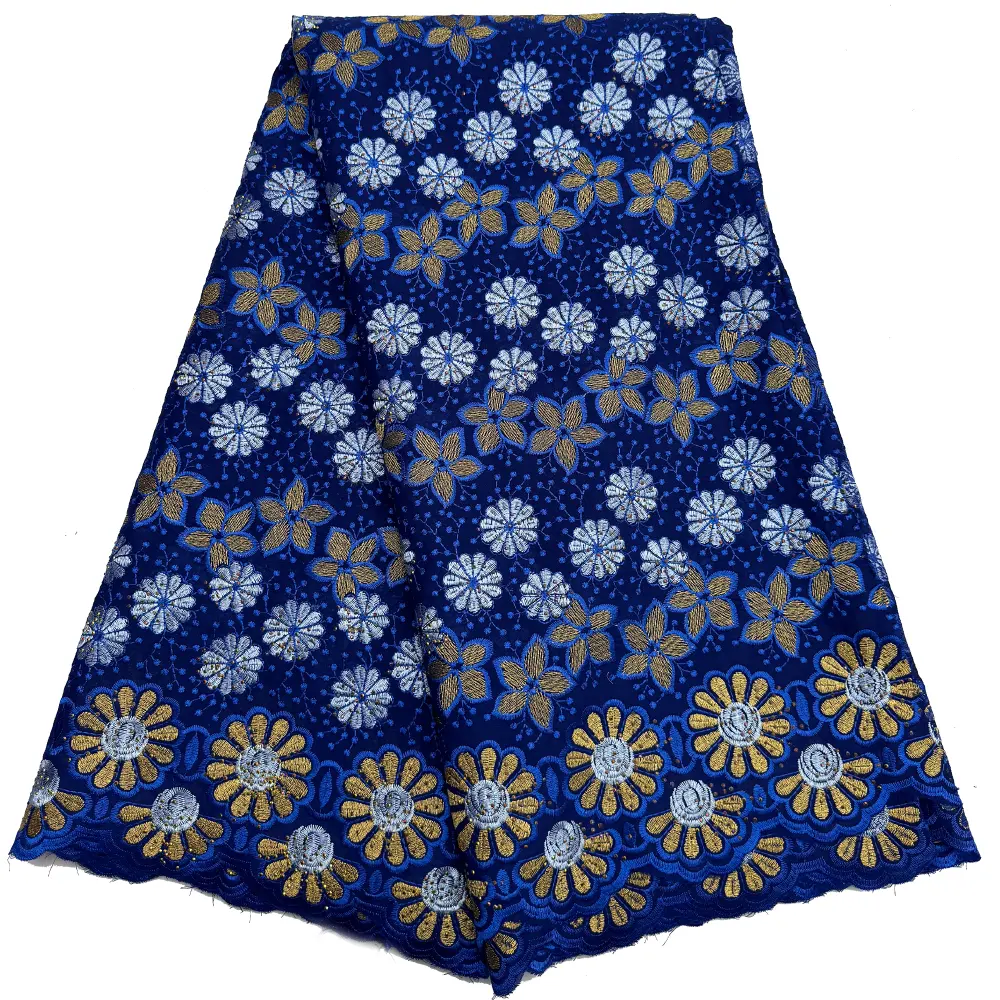NI.AI için yeni tasarım kraliyet mavi İsviçre vual dantel kumaş elbise sıcak satış afrika nijeryalı pamuk dantel kumaşlar dikiş giysi