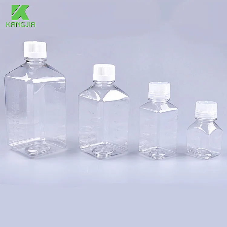 Plastic medium bottle 125ml 250ml 500ml 1000ml PET PETG serum media bottle sterilized clear plastic reagent bottle manufacturer