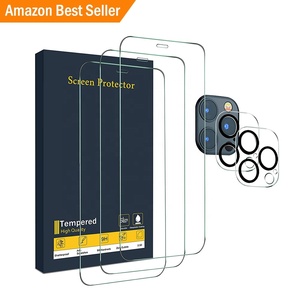 Ekran koruyucu için uyumlu iPhone 12 2 paketi temperli cam + 2 paketi kamera Lens koruyucu kolay kurulum ile HD temizle - Product Image 5