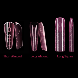 BQAN Sample OEM LOGO Soft Gel Long Almond/Square Full Cover French Guide Line Poly Gel Acrylic C Curve Pink Nail Dual Form <strong>Tips</strong> - Product Image 2