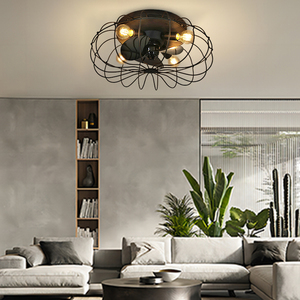 Quạt Trần Điều Chỉnh Gắn Phẳng Hiện Đại Quạt Trần Điều Khiển Từ Xa Màu Đen Công Nghiệp Có Đèn Quạt Đèn Led - Product Image 5