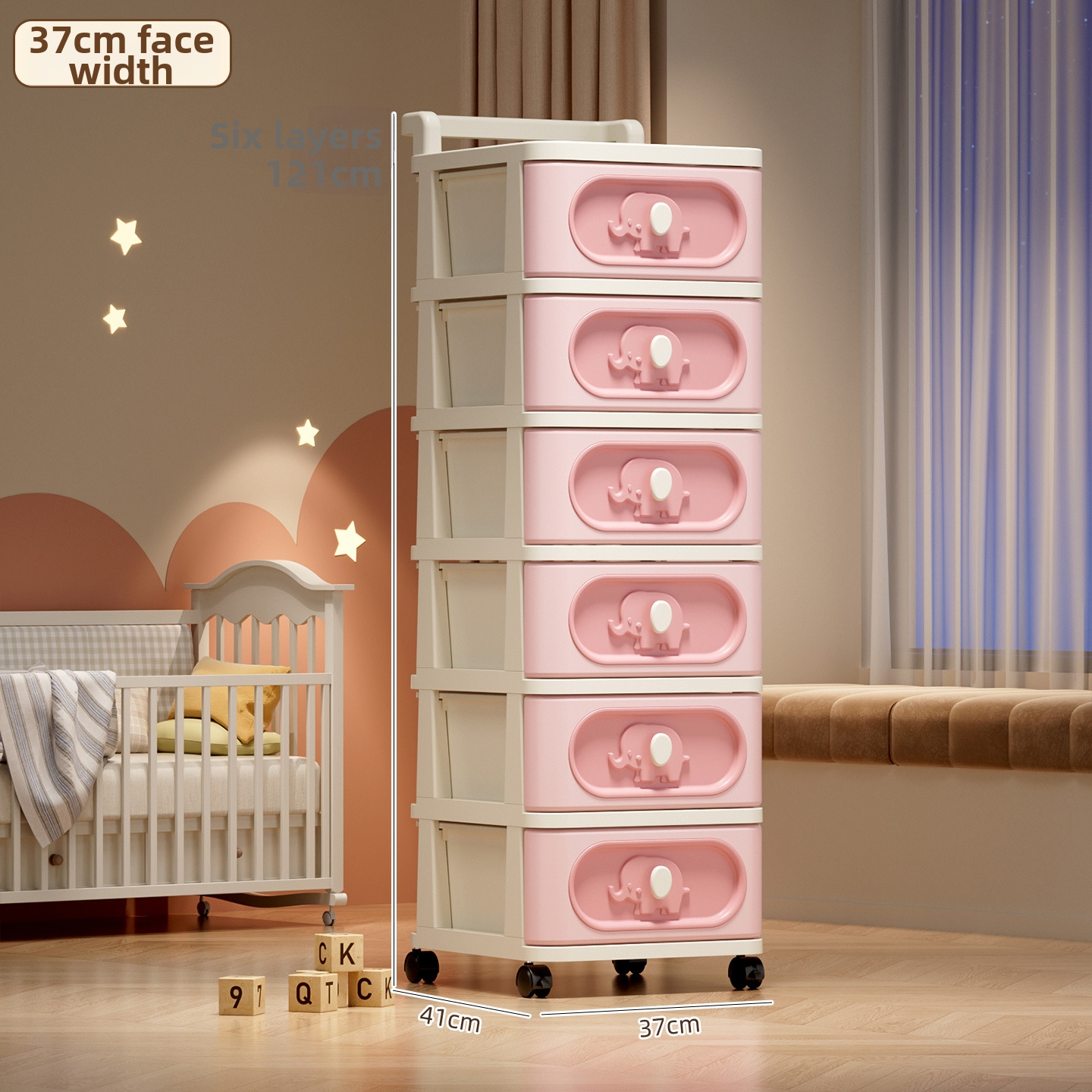 Petit chariot éléphant à 27 faces avec six étages - rose