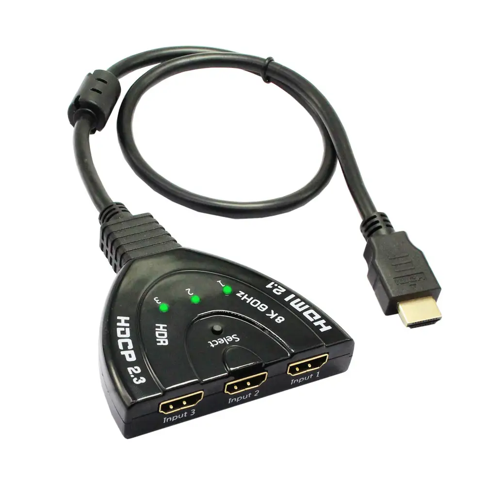 Hdmi 2.1 commutateur 4320P 8K Hdmi commutateur 3 en 1 sortie 3 ports Hdmi Hub câble en queue de cochon pour Dvd Hdtv Xbox Ps3 Ps4