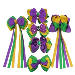 Baby Girl Mardi Gras <strong>Bows</strong> Small Purple <strong>Gold</strong> and Green Over the Top Hair <strong>Bow</strong> - Product Image 6