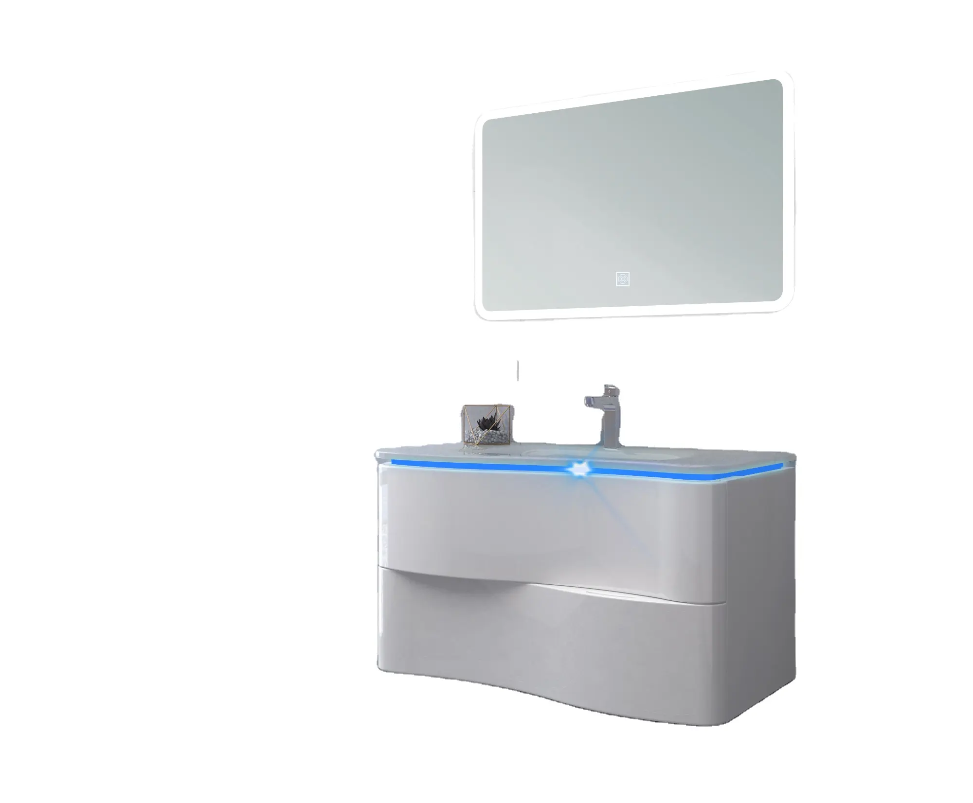 Arc Shaped Led tủ phòng tắm đồ nội thất Vanity Công bằng tủ phòng tắm và Vanity với màu xanh LED