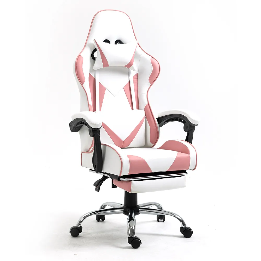 OEM personalizado de lujo ergonómico Rosa Blanco pu cuero juego de ordenador asiento gamer Silla de juego para las niñas con reposapiés