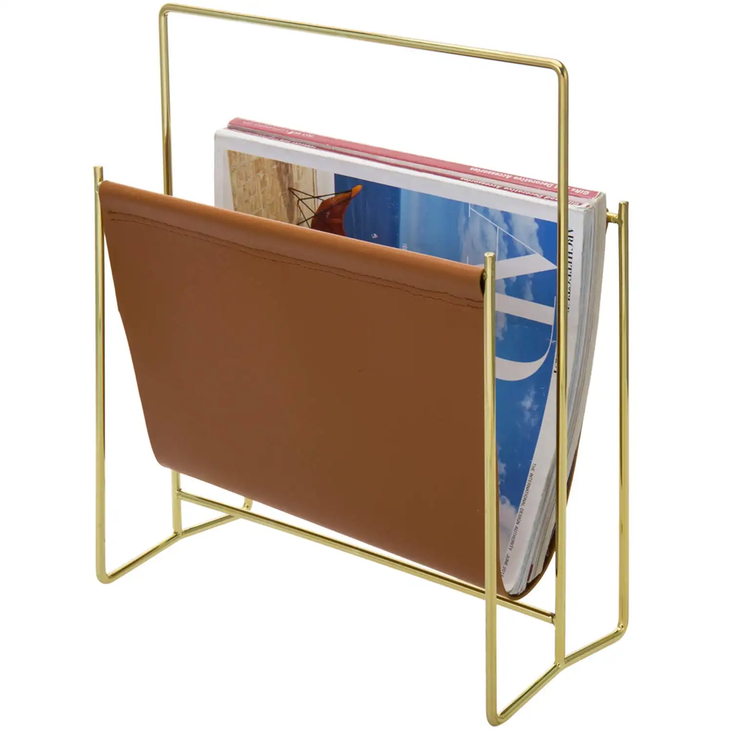 Caramel Leather Esd Display Holder Shelving Modern Unique Metal Wire Modern Magazine Racks