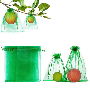Bolsas de protección de frutas de gran oferta, bolsa verde de malla de protección de árboles frutales con cordón para plantas, frutas, flores y verduras - Product Image 1