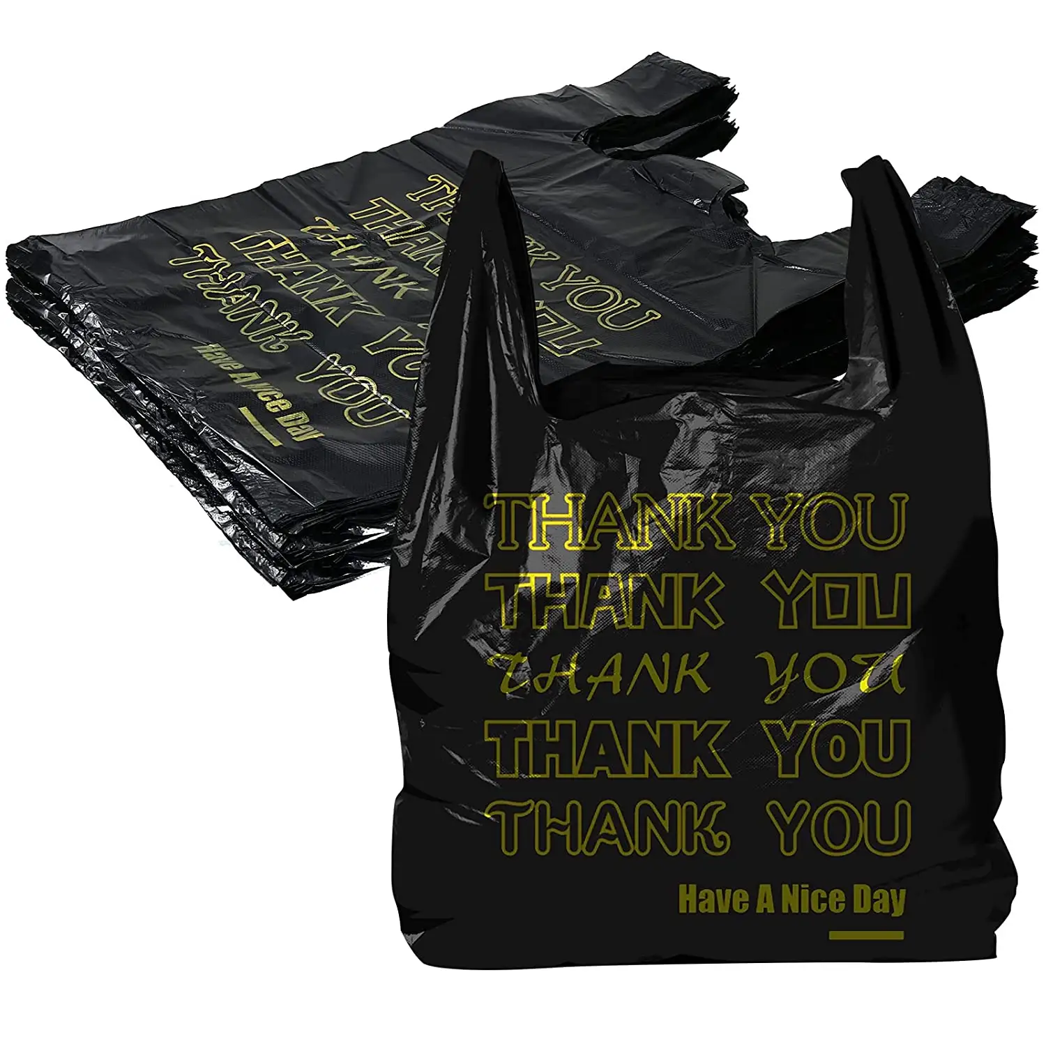 Reusable Black Plastic Thank You T Shirt Shopping Bag for Retail Store