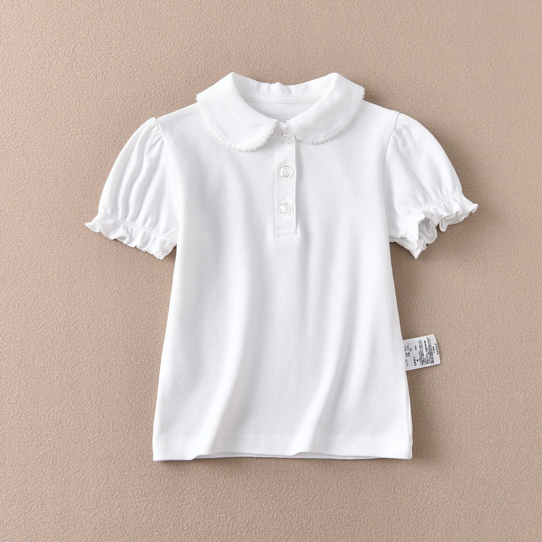 Dx1024 une-pièce blanc uni à manches courtes et bordure en dentelle