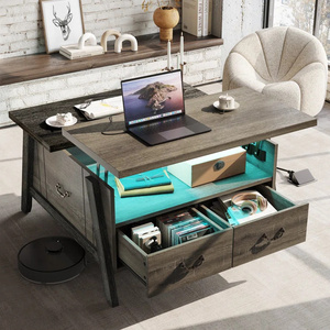 Mesa de centro multifuncional moderna, mesa de centro de elevación con acento de madera con luces Led y cajones de almacenamiento - Product Image 3