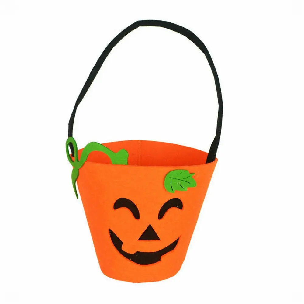 Venta al por mayor Calabazas de Halloween Caramelos naranjas Bolsa de mano Fieltro Cesta de dulces de Halloween para niños