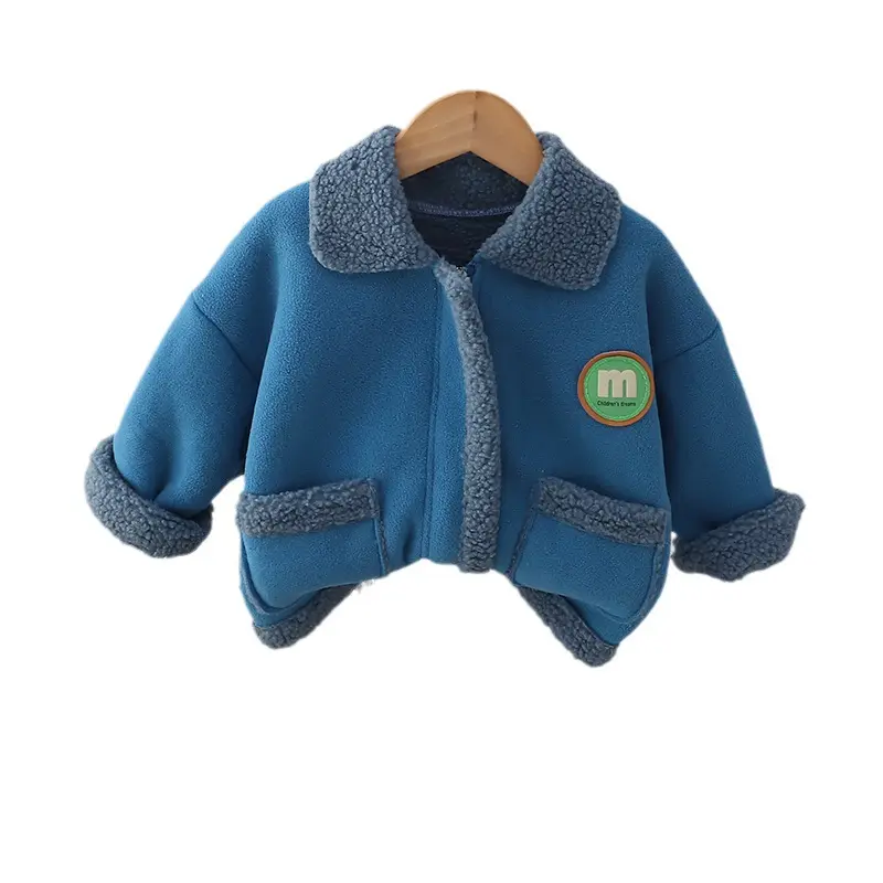 Manteau garçon bébé mode décontracté couleur unie en peluche épaissi nouveau col en daim haut automne et hiver en gros