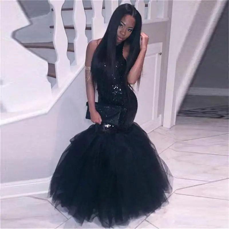 2020 Black Girl Mermaid Afrikaanse Prom Dresses Evening wear Plus Size Lange Lovertjes Sexy Backless Jurken Goedkope Partij Jassen