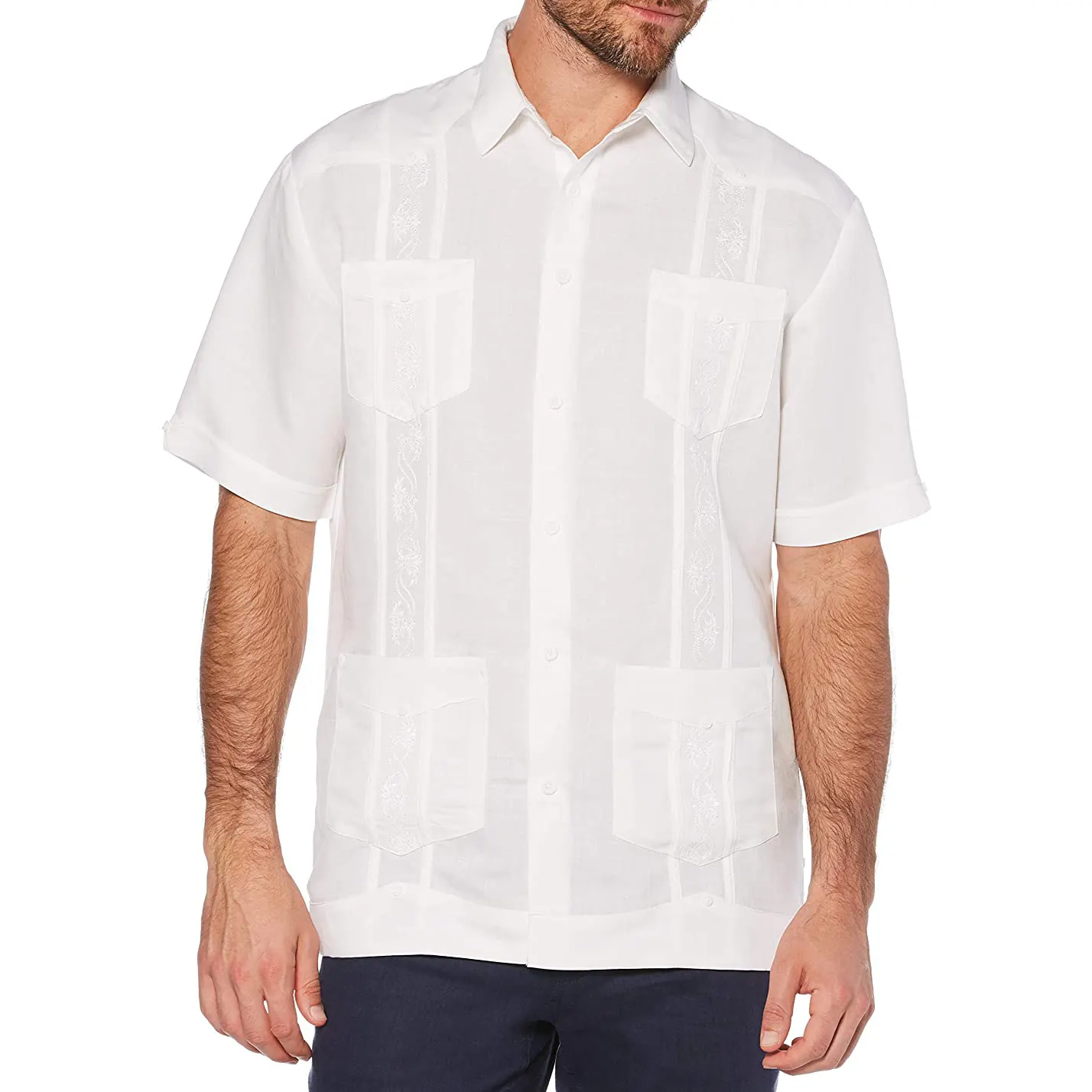 Hochwertiges besticktes Kurzarmhemd aus Baumwoll-Polyester im Guayabera-Stil für Herren