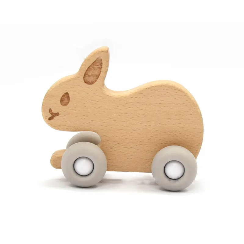 New Design Sensory silicone Baby Teething Toys wooden bunny teether