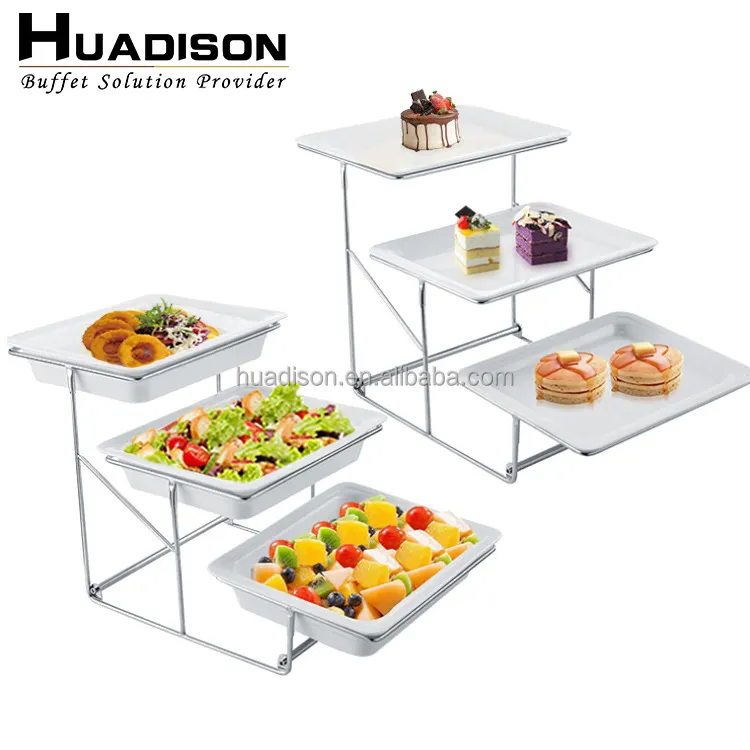 Huadison factory direct sale buffet food display stand melamine 3 tier ceramic food risers buffet