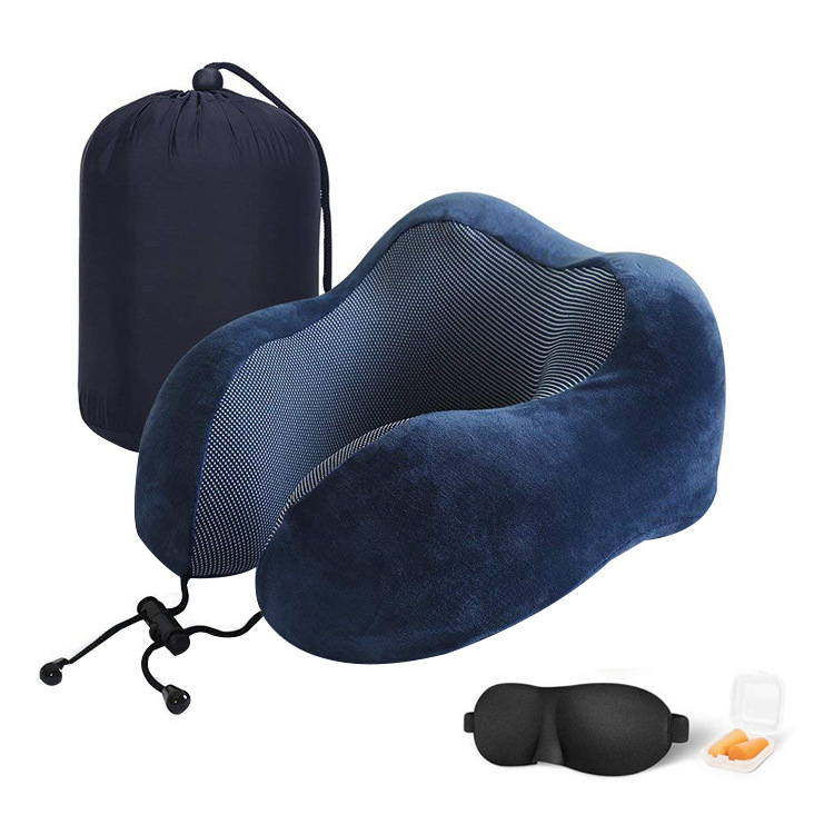 Blue storage bag, eye mask, earplugs