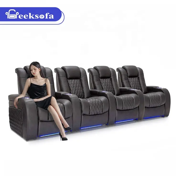 Geeksofa ayarlanabilir güç elektrikli VIP ev sineması sinema film Recliner kanepe oturma koltukları ile masa üstü ve bardak tutucu