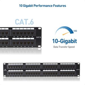 48端口Cat6，带直列梯形UTP 19英寸，带可拆卸后杆1U网络配线架，用于6 Cat5e Cat5电缆 - Product Image 4