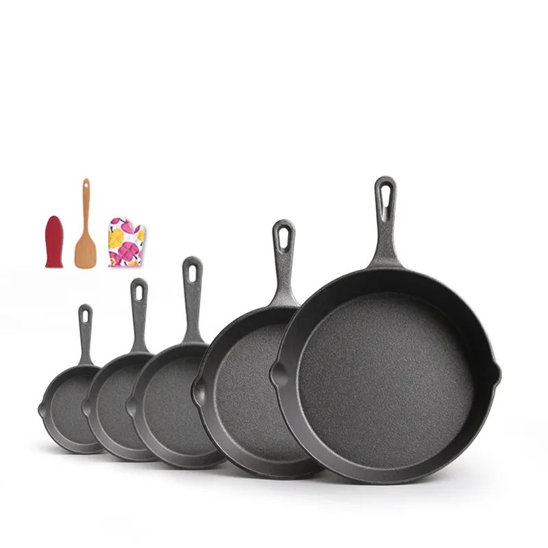 9-30cm Pre-seasoned Cast Iron Skillet Frying Pan Cast Iron Cookware Set For Both Indoor & Outdoor Use