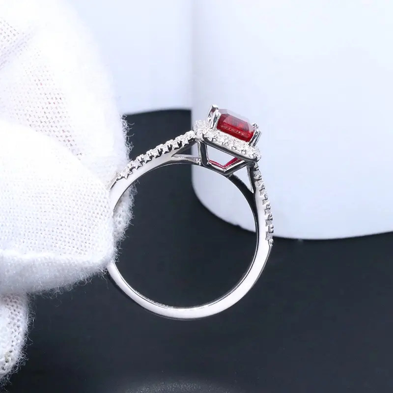 Kualitas tinggi 925 perak murni 2 karat 6x8mm lab dibuat biru merah muda Rubi hijau berwarna lab tumbuh cincin safir untuk wanita