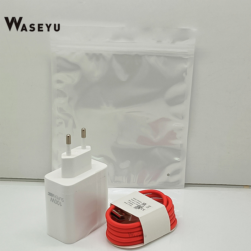 Blanco 100W Enchufe EU + Cable Type-C ROJO de 1m + Caja