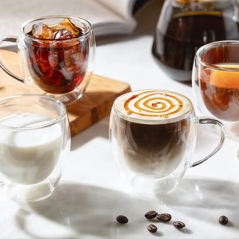 Toptan cam çay bardağı Set özelleştirilmiş Logo temizle çift duvar cam kahve kupa borosilikat cam Espresso fincanı