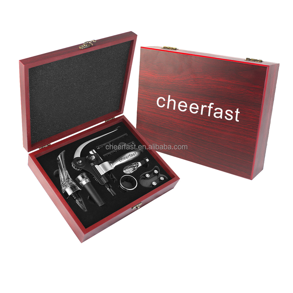 Red MDF Wooden Box Vertical Lever Wine Opener Gift Set