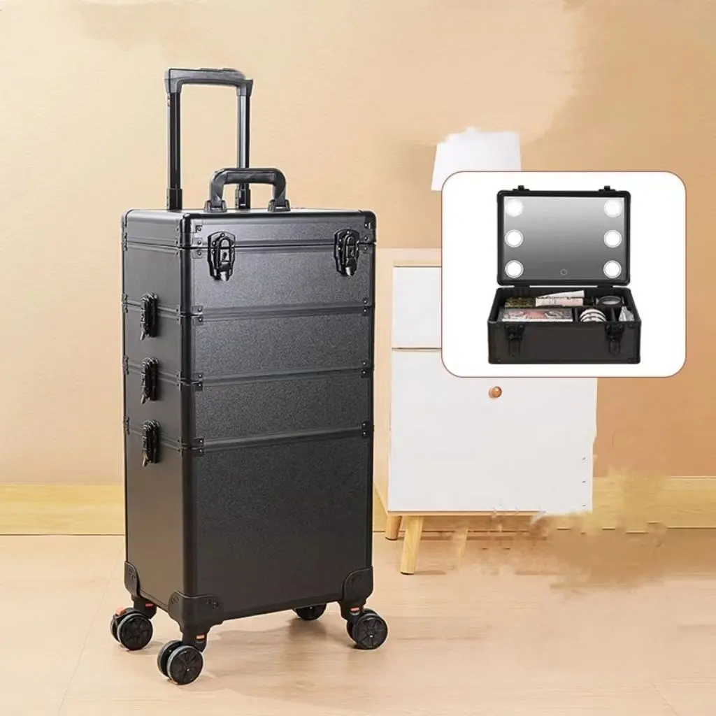 Tas Makeup Desktop kapasitas besar, tas Makeup Organizer cermin Led dengan lampu Led