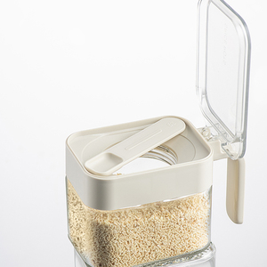 300ml One-Touch Flip <strong>Top</strong> Glass <strong>Spice</strong> <strong>Jar</strong> Built-In Spoon &amp; Diagonal Slot Storage Transparent Snap Lid - Product Image 5